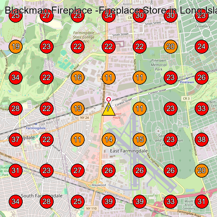 Blackman Fireplace -Fireplace Store in Long Island GeoGrid visibility map for Fireplace Manufacturer in Farmingdale